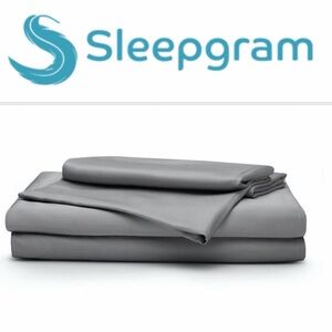NWT Sleepgram Bamboo Sheet Set, King, Slate Gray Silver Silky Sateen 400 Organic
